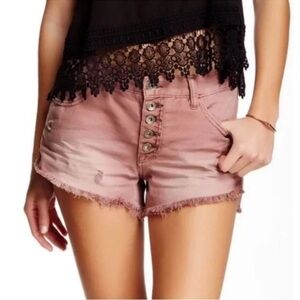 Free People Button Fly Frayed Hem Distressed Shorts Dusty Rose Women’s Size 28